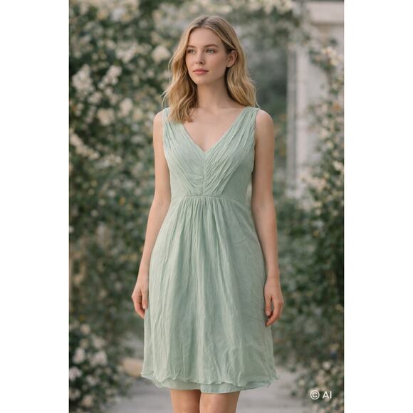 J. Crew Dresses & Skirts - J Crew 100% Silk Sage Green Dress Crinkle Chiffon Overlay Fully Lined Sz 8P